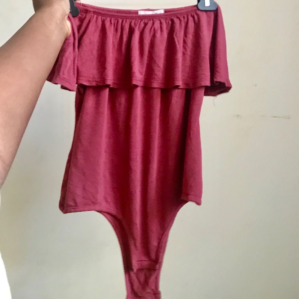 Stylish Brick Colored Off-shoulder Bodysuit